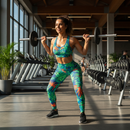 Mulher usando conjunto esportivo fitness na academia
